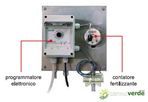 Plastic meter for fertilizers with pulse generator